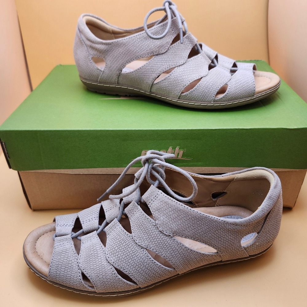 Earth Sandals Plover Taupe Nubuck Textured Lace Up Comfort 8.5